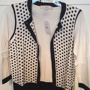 NWT LOFT M black&white polka dot cardigan sweater